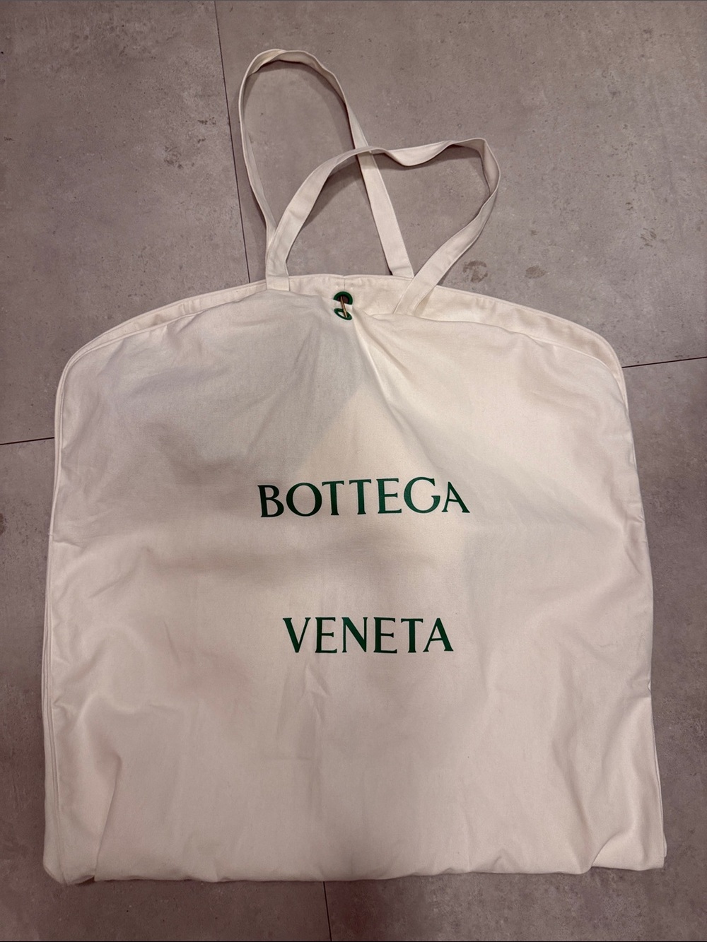 Bottega Veneta Cream Canvas Garment Cover with Green Logo
